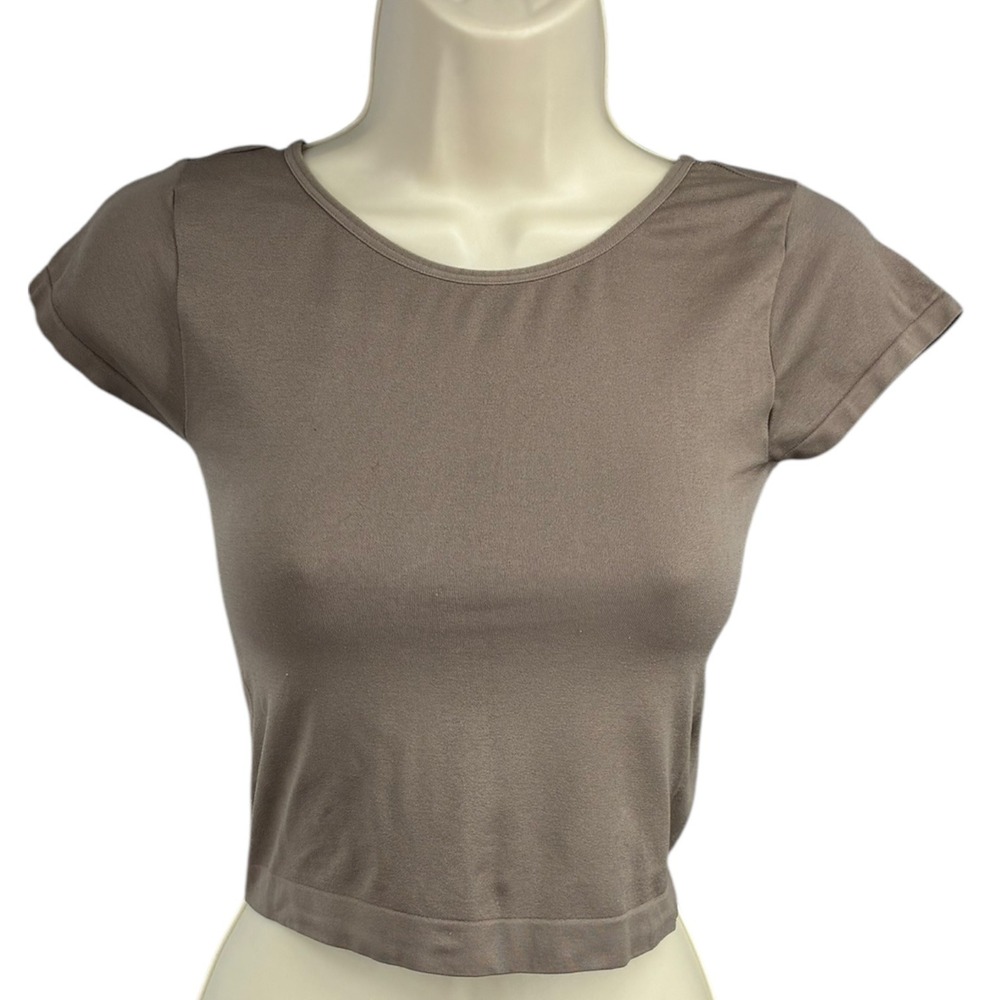 Free People Intimately Taupe Cap Sleeve Crop Top Stretch Fitted Minimalist‎ XS S